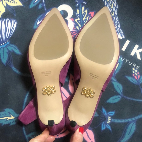 Purple suede sling-back pumps - Picture 4 of 5